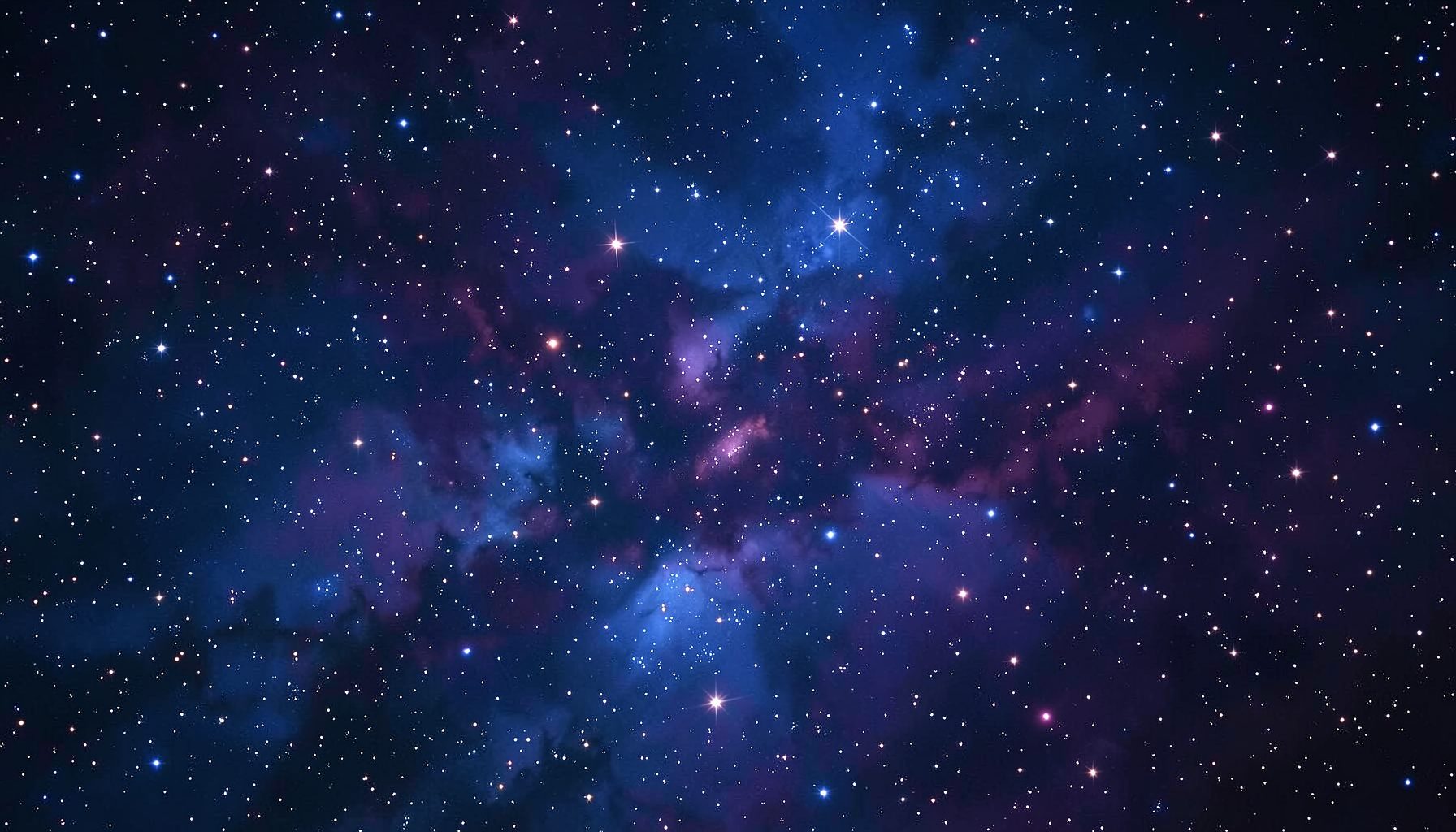 Nebulosa cósmica em tons de azul profundo e violeta, com estrelas brilhantes dispersas, evocando o mistério do espaço sideral